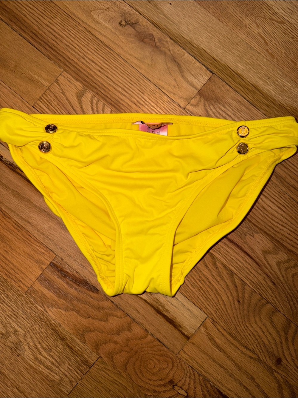 Juicy Couture Bright Yellow Bikini Bottoms with Gold Buttons Size Small